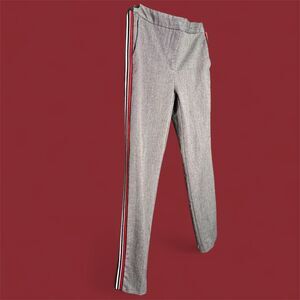 ZARA BASIC Gray Red Striped Side Slim Leg Classic Pants Trousers Size S